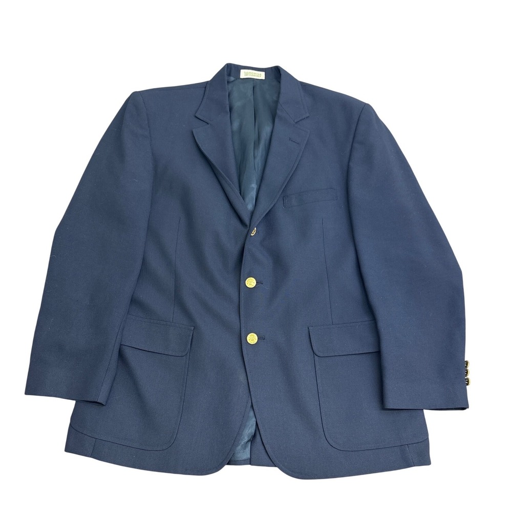 Orvis Sporting Traditions Mens Navy Blue Blazer Gold Crest Buttons 3-Button 2968